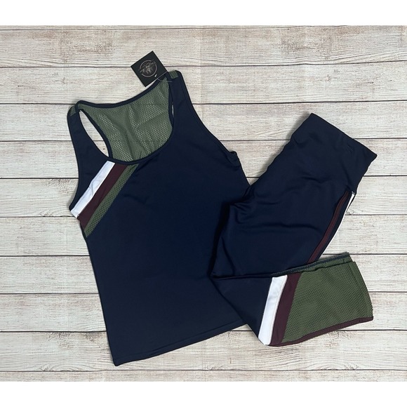 New Navy Colorblock Workout Set- Size Large Activewear Matching Gym Set - Picture 2 of 11